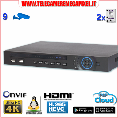 Registratore NVR 9 Canali IP 4K