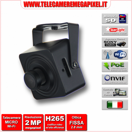 WN-IP2MPSDWIFI-01 Microtelecamera IP - 2 Megapixel - Sony STARVIS - WIFI - memoria SD fino a 128 GB