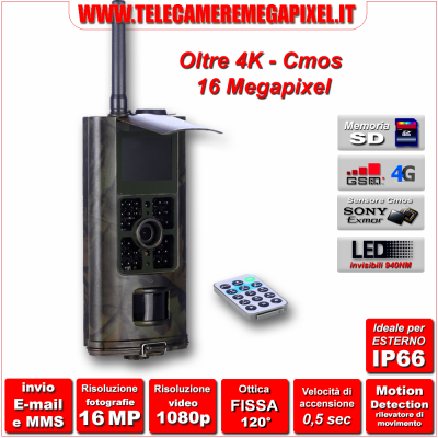 WN-7004G-03 – FOTOTRAPPOLA 16 MP PROFESSIONALE – 4K – IP66 – CON TELEFONO CELLULARE INCORPORATO GPRS – MMS - EMAIL