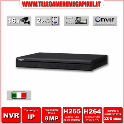 NVR4216-4KS2 - Videoregistratore NVR - 16 canali - H265 - Telecamere fino a 8MP