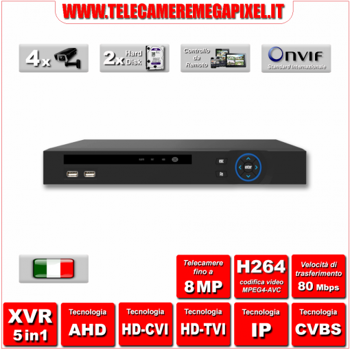 WN-XVR5IN1-42H-01 - Video Registratore XVR – 5 in 1 – H264 – Telecamere fino a 8MP