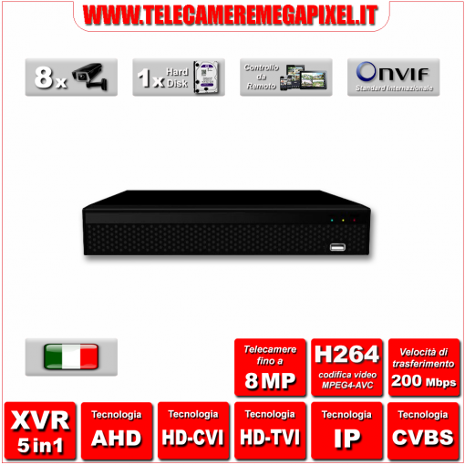 WN-XVR5IN1-81H-01 - Video Registratore XVR - 5 in 1 - H264 - Telecamere fino a 8MP