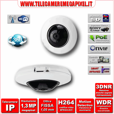 Telecamera IP 360° IPC-WN-EBW82010 - H264 - risoluzione 1,3 Megapixel ottica Grandangolare 1,05 mm